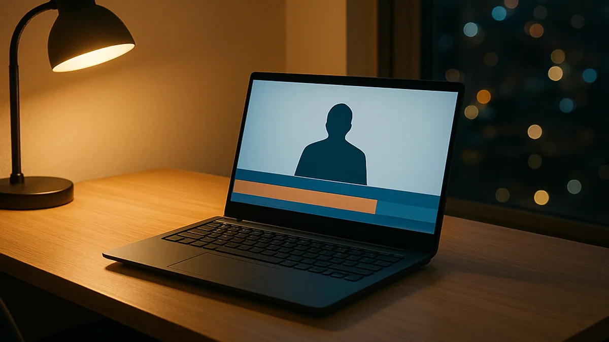 Notebook mostrando um canal ao vivo no home office à noite